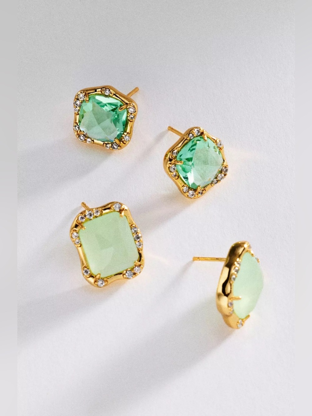 Anthropologie Gold-Tone Mint Green Crystal Halo Stud Earrings